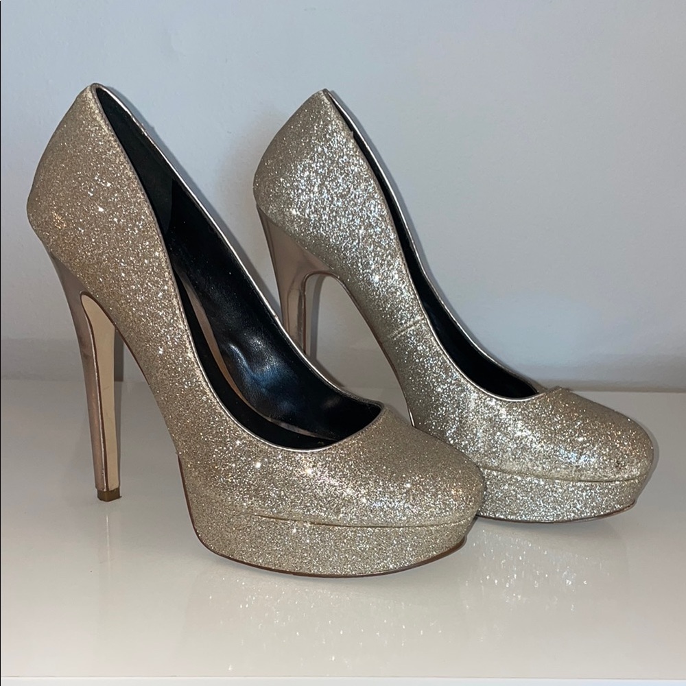 Aldo Gold Glitter Platform Heels Size 8.5